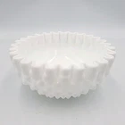 Fenton White Milk Glass Candy Dish w/ Ruffle Crimp Edge, Vintage