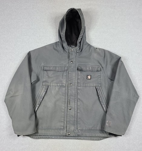 Carhartt Canvas Herren L wasserdichte atmungsaktive Arbeitsjacke grau Kapuze J317 ELM