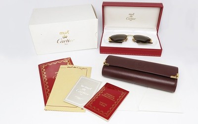 NOS VINTAGE SUNGLASSES CARTIER COLISEE T8200120 CHROME GOLD PLATINUM NYLOR ROUND