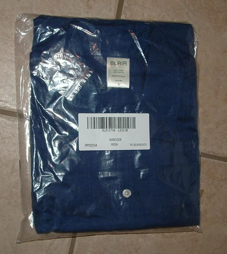 NUEVA Camisa Espaciosa Azul Marino Talla Mediana Informal o de Vestido Mezcla de Lino Abotonada AZUL Foto 2 de 2