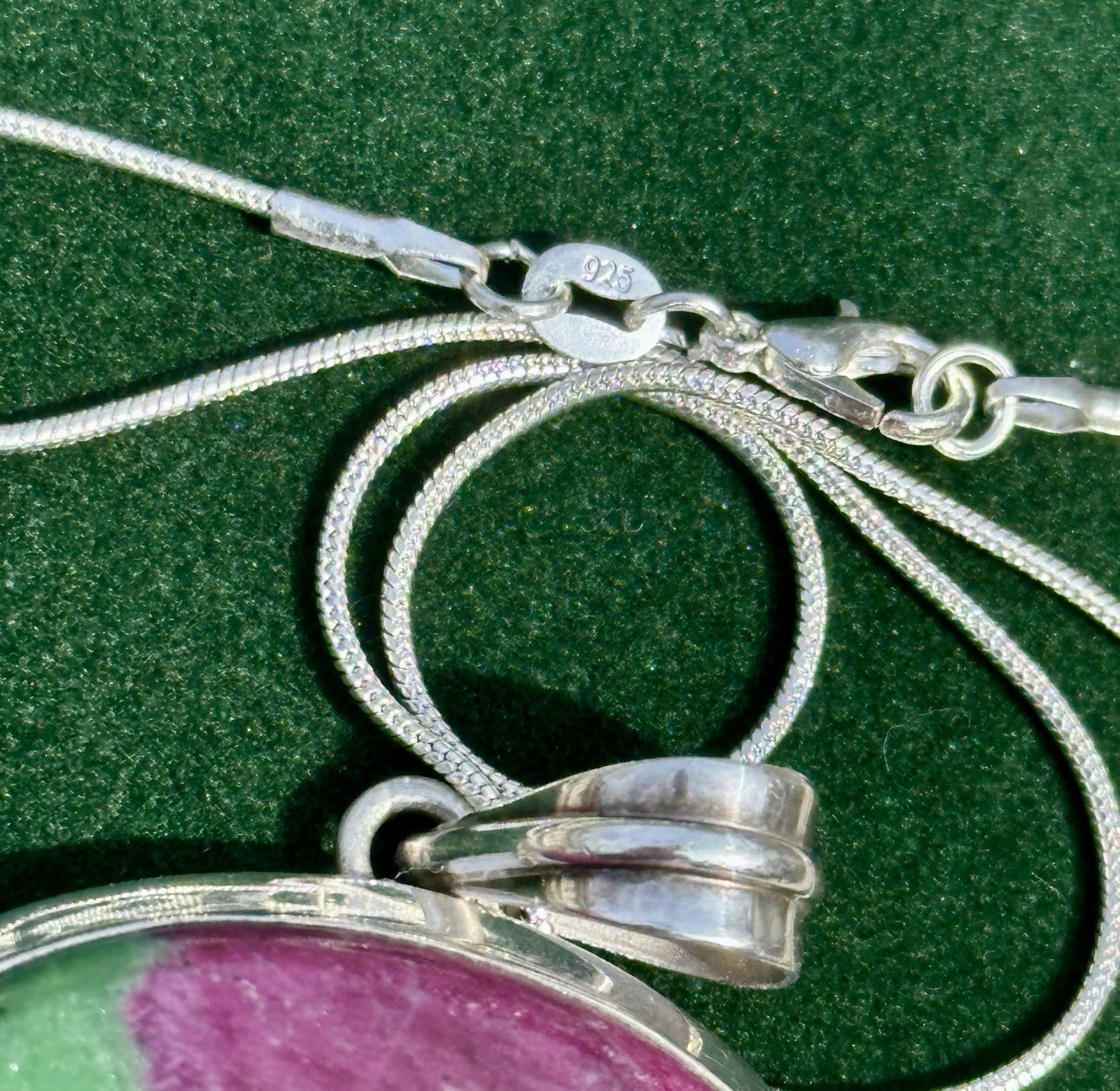 Sterling Silver .925 Triangle Ruby Zoisite Pendan… - image 4