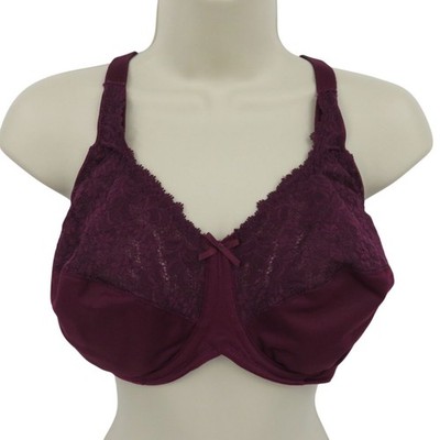 Lilyette 38DD Style 0428 Minimizer Comfort Lace Underwire Bra Purple Unlined Bow