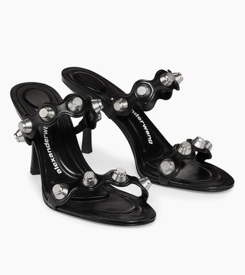 Alexander Wang Screw Detail Stiletto Heels Black Leather Sandals US 9 / EU 39