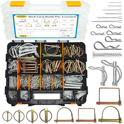 383 PCS Heavy Duty Pin Assortment Kit, Hitch Pins R Clip Pins/Hair Pins/Lynch Pi