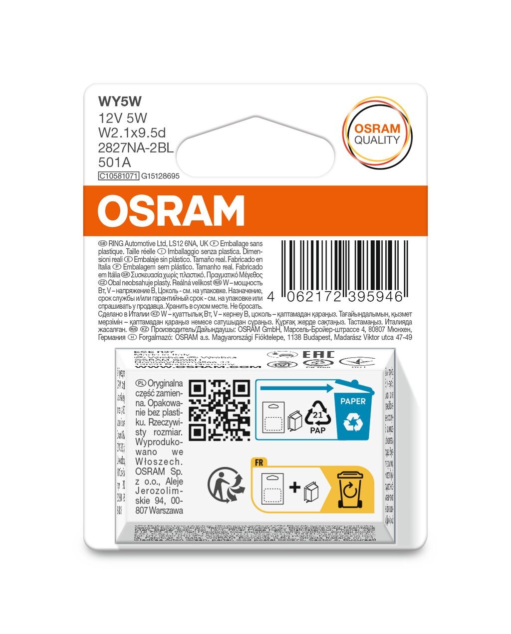 OSRAM ORIGINAL 2827NA-2BL WY5W W1,2x8,5d 12V 5W