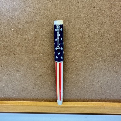 Parker Big Red Ballpoint Pen Vintage 1970s - Chrome Trim White Blue Flag 6-402