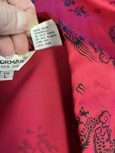 VTG Dorman Womens Red Black Asian Dragon Silk Blouse Old Money Slouchy 80s L - Picture 7 of 14