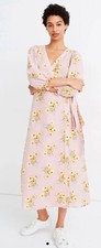 Madewell Linen-Blend Ruffle-Cuff Wrap Dress in Dutch Dandelions Pink Floral XXS