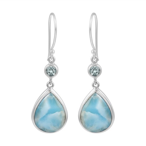 Pendientes colgantes Larimar de plata esterlina 925 topacio azul joyas de pie... - Imagen 5 de 5