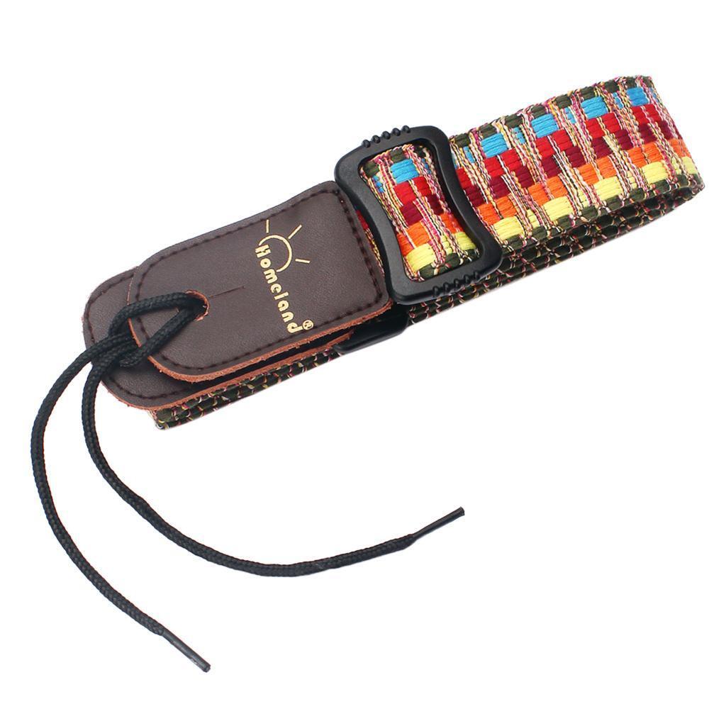 Vintage Stripy Style Leather Ends Guitar Bass Strap for Ukulele Banjo