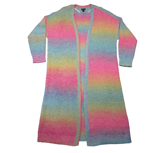 Torrid Long Cardigan Womens 2X Rainbow Ombre Open Front Duster Colorful Festival
