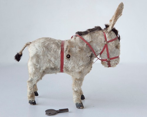 Juguete de burro de fieltro de cuerda vintage con llave orejas móviles cola giratoria - LEER - Imagen 3 de 10