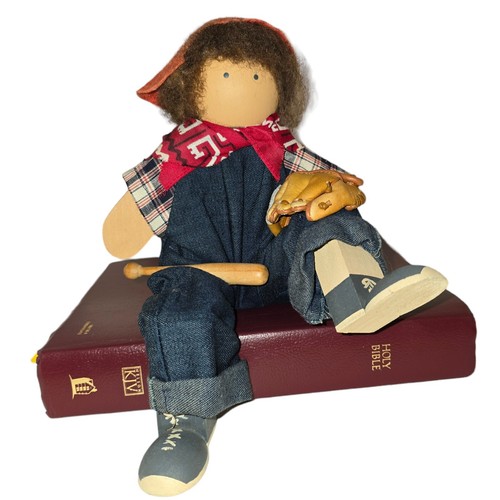 Lizzie High Wooden Doll Baseball Player Bat Glove 6.5" - Picture 9 of 10