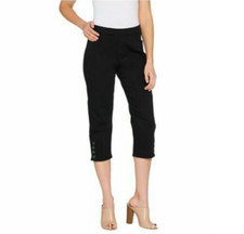 Susan Graver Stretch Twill Pull-On Pants Size 2 Button Detail Black Crop A302648