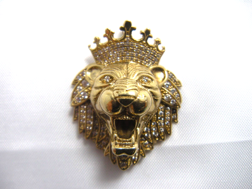 10K YELLOW GOLD DIAMOND LION HEAD PENDANT 12.7 GRAMS 1.5"