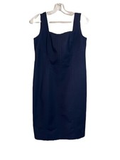 Tahari Dress Womens 10 Blue Sleeveless Pencil Zip Up Casual Pockets Knee Length
