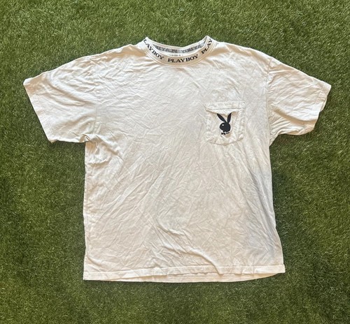 Playboy By Pacsun Men’s Size Large Pocket T-Shirt Tan White Logo Short Sleeve