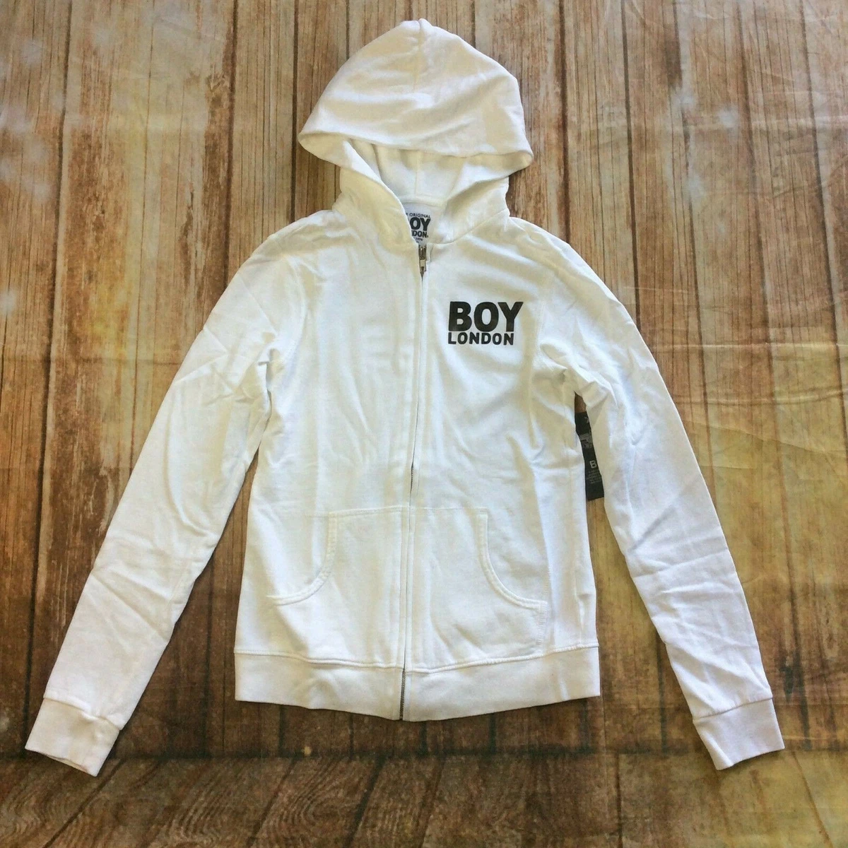 NWT BOY London Sweatshirt Track Light Hoodie Zip up White Print