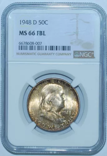 1948 D NGC MS66FBL Full Bell Lines Franklin Half Dollar