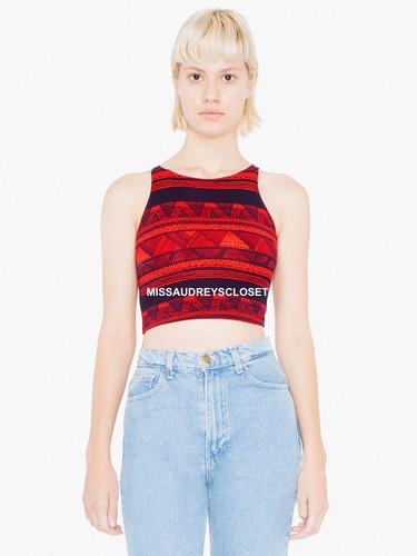 NEW American Apparel Red Black Afrika Geometric Crop Top Tank Tee Shirt XS - Picture 2 of 14