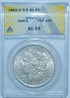 1882 O/S Strong ANACS AU53 VAM-4 Recessed Morgan Silver Dollar