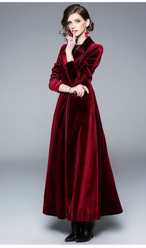 Ladies Vintage Velvet Long Parka A Line Coat Elegant Jacket Casual Outwear - Picture 21 of 24