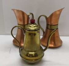 3 Vintage Dollhouse Copper Brass Ewer Pitcher/Coffee Pot 1950's Miniature Japan