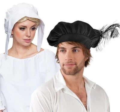 KRAUSE & SOHN Mittelalter Mützen Haube und Barett Mittelalter-Mode 2er-Set Kostüm-Zubehör