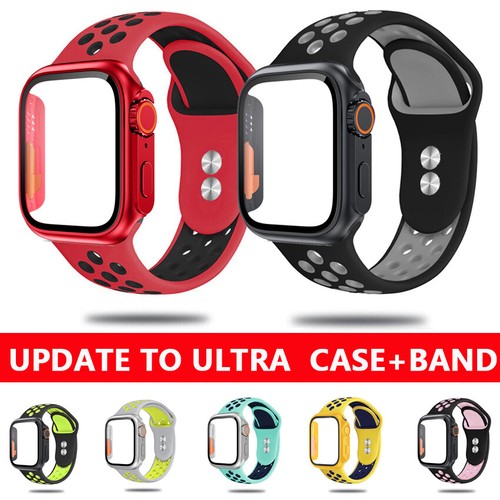 Upgrade to Ultra Silicone Strap+Case Band For Apple Watch Series 8 7 6 41/45mm