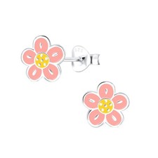 Sterling Silver Pink  Yellow Flower Earrings Tween Teen Kids Girls Flower Power