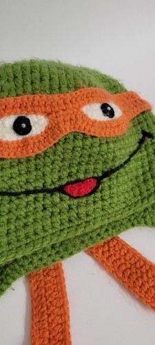 Crochet Knit Hat Beanie Mutant Ninja Turtle Face Handmade Kids Adult 10X6.5 OOAK - Picture 2 of 6