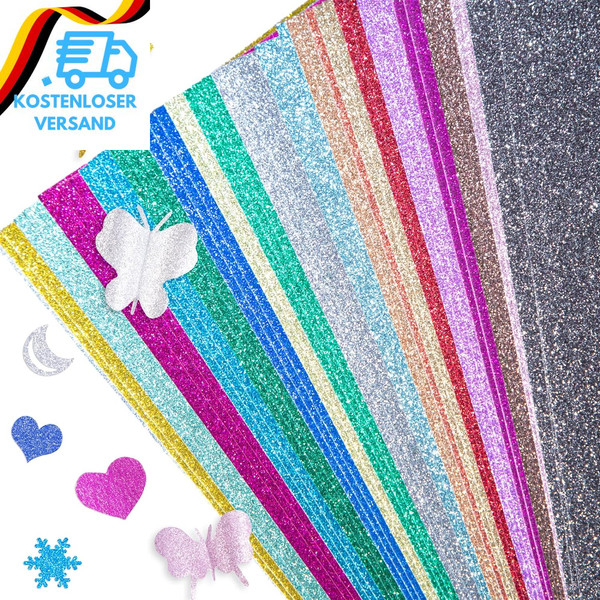 Vgoodall Glitzerpapier Zum Basteln, 56 Blatt Bunt Glitzer Papier A4 20 Farben 25-image