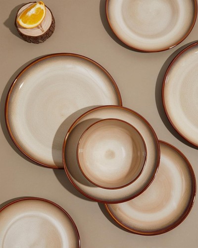Chic Brown Yellow Stoneware Dinnerware Set for 4 - Dishwasher and Microwave Safe - Picture 4 of 9