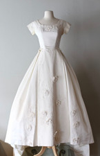 Vintage Satin Wedding Dresses Lace Ivory 1950s Tea Length Party Bridal Gowns