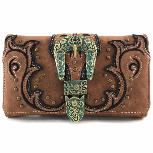 Justin West Western Rhinestone Patina Bronze Buckle Conceal Carry Purse Wallet - Picture 102 of 150