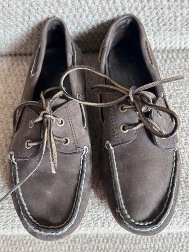 Timberland brown nubuck leather flat boat shoes size 4uk 37eu - Imagen 2 de 5