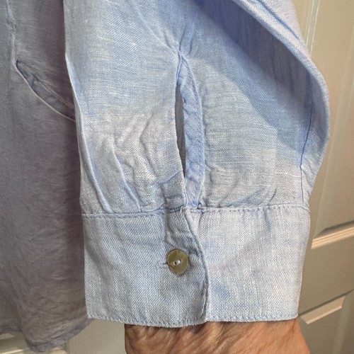 SIGRID OLSEN 1X Blue Blouse 100% Linen Roll Tab Button Up Pockets Beach Coastal - Picture 16 of 19