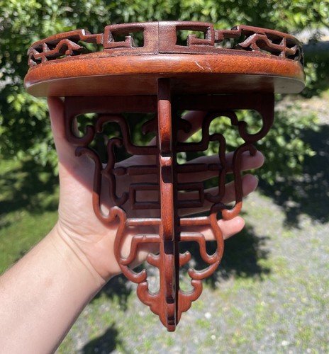 Antique - Vintage 1930s Hand Carved Chinese Openwork Wooden Wall Shelf Asian Art - Picture 3 of 10