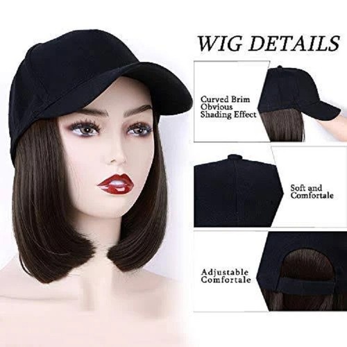 P-492 Hat Wig Lady Baseball Cap long brown casual jogging hair costume stage - Picture 12 of 16