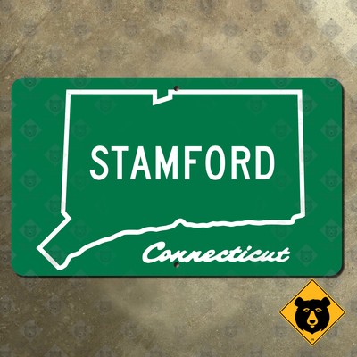 Connecticut Stamford city limits sign highway boundary marker outline 35x21