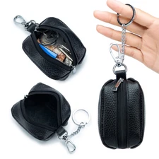 Unisex Small Genuine Leather Coin Purse Zipper Keyring Pouch Card Change Wallet