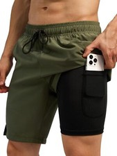 Quick-Dry Men's Swim Trunks Board Shorts with Zipper Pockets Compression Liner