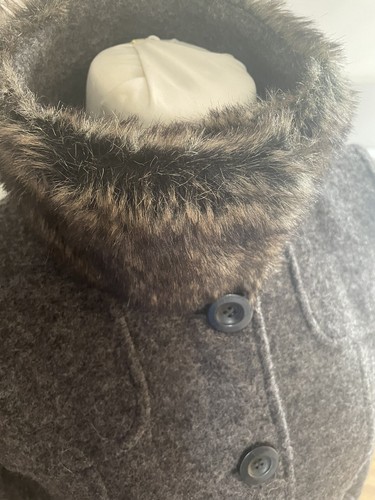 Paul Costelloe 100% Wool Long Grey Winter Coat Faux Fur Collar S UK 10 - 第 2/18 張圖片