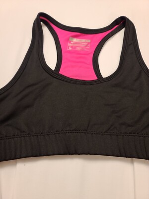 LAYER 8 Black & Pink Sports Bra,  RN# 82382, Size L; Excellent Pre-owned Cond