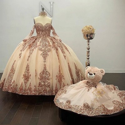 Rose Gold Sparkly Quinceanera Dresses 