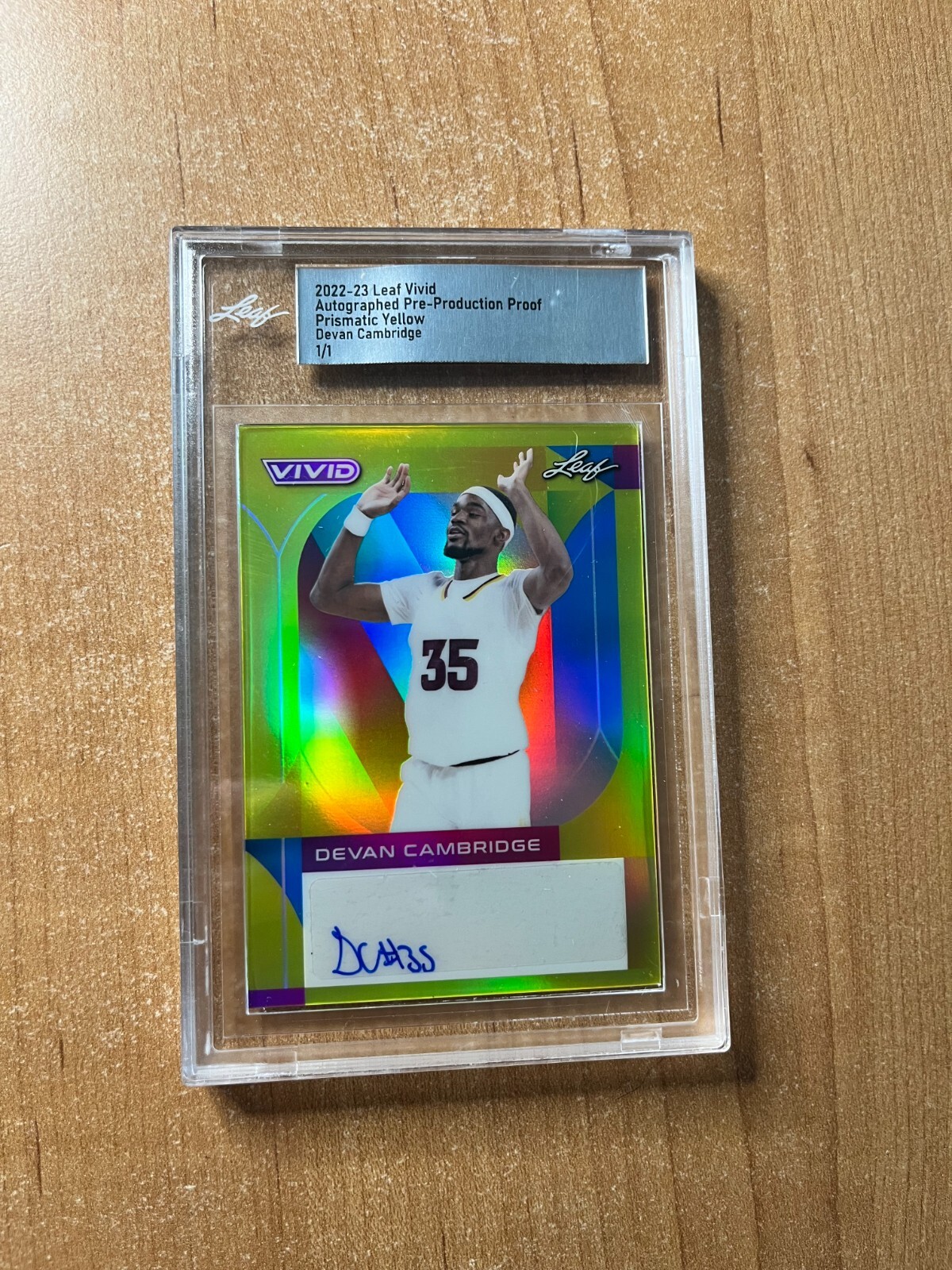 2022-23 Leaf Vivid - Devan Cambridge - Prismatic Yellow Slabbed Auto 1/1