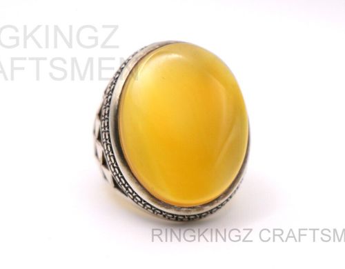 Gelber Achatring natürliche jemenitische Zchse Aqeeq 925 Sterlingsilber Naturedelstein - Bild 7 von 10