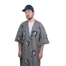 Vtg 70s Japanese Cotton Kimono Yukata Robe Long Sz Medium Large Asian Oriental