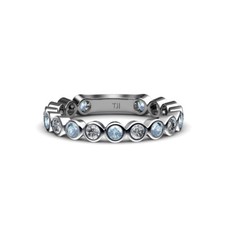 TriJewels Aquamarine & Diamond Bezel Eternity Band 0.63 ctw 14K Gold JP:13910
