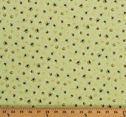 Cotton Bees Bumblebees Honey Bees Crowns on Green Fabric Print by Yard D561.50 - 第 1/1 張圖片